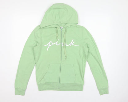 PINK Victoria's Secret Women’s Green S Full Zip Logo Hoodie