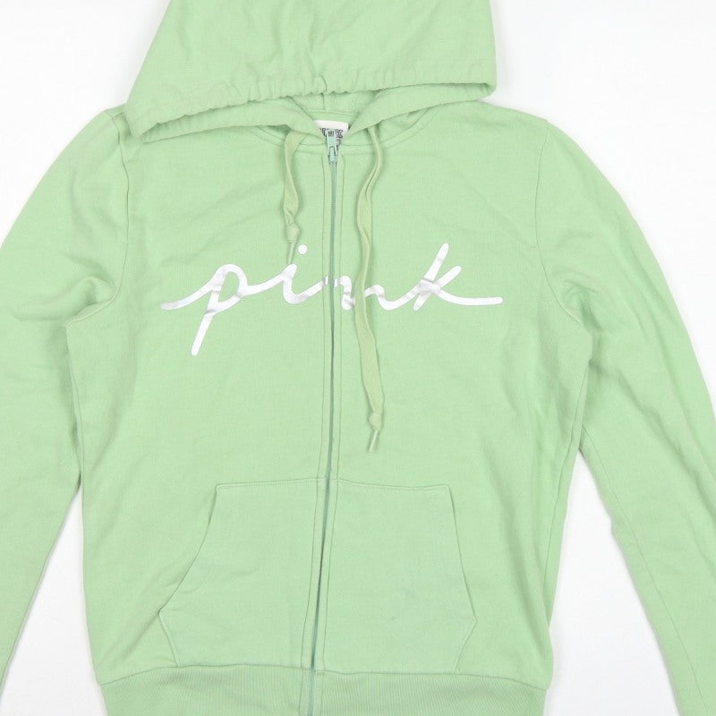 PINK Victoria's Secret Women’s Green S Full Zip Logo Hoodie
