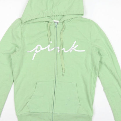 PINK Victoria's Secret Women’s Green S Full Zip Logo Hoodie