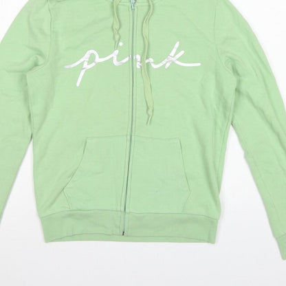 PINK Victoria's Secret Women’s Green S Full Zip Logo Hoodie