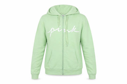 PINK Victoria's Secret Women’s Green S Full Zip Logo Hoodie