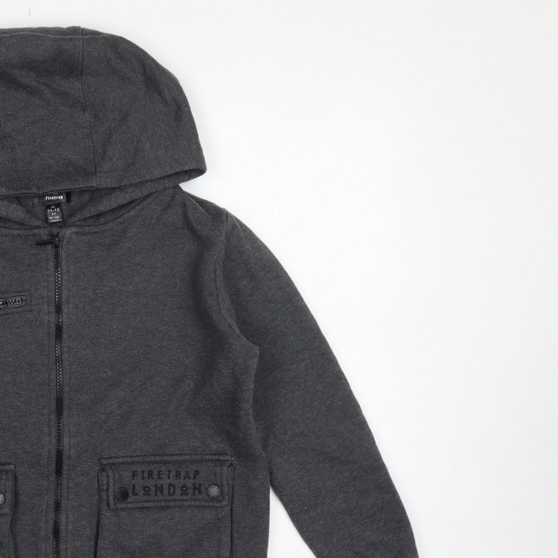 Firetrap Boys Grey 11-12 Years Full Zip Hooded Fleece Sweatshirt