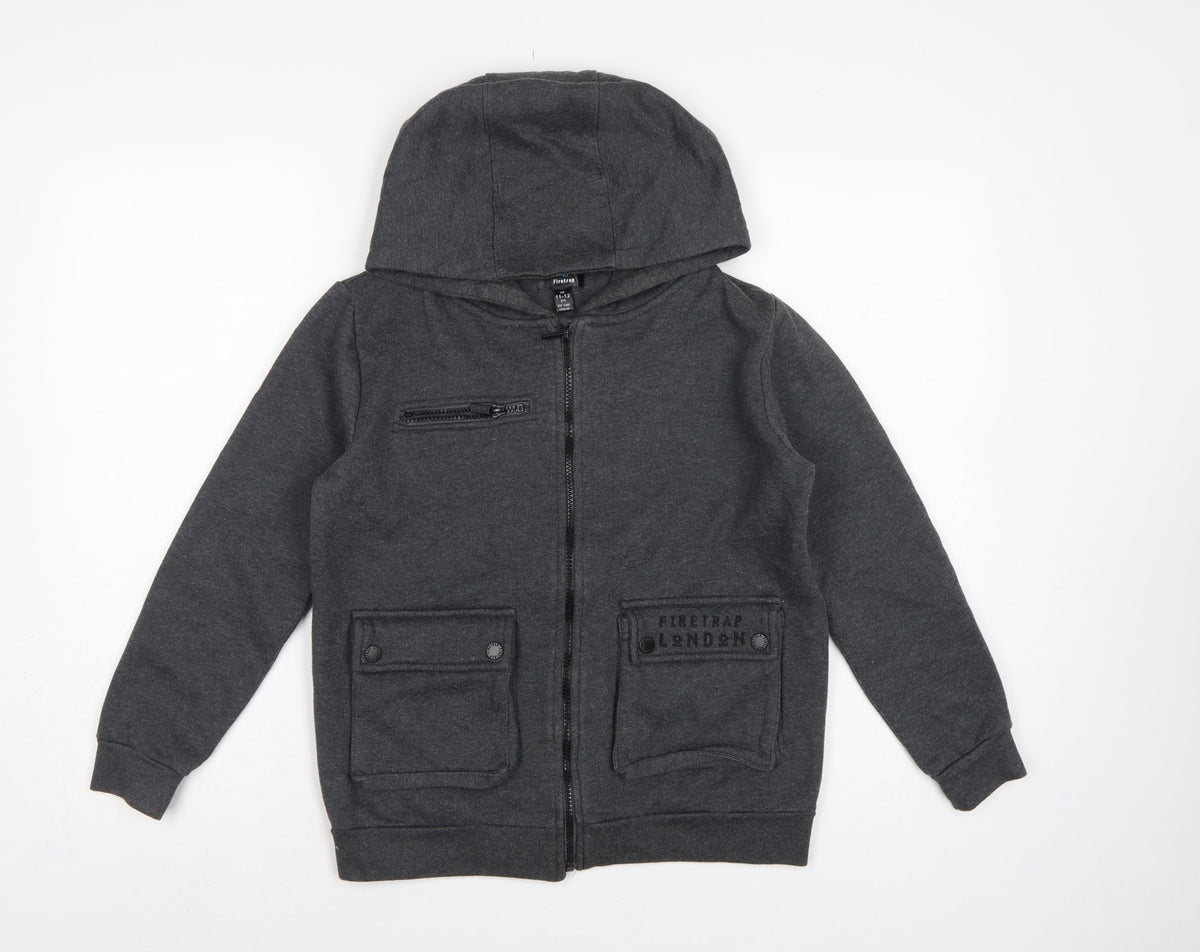 Firetrap Boys Grey 11-12 Years Full Zip Hooded Fleece Sweatshirt