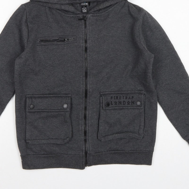 Firetrap Boys Grey 11-12 Years Full Zip Hooded Fleece Sweatshirt