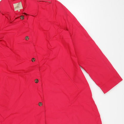 Next Women Pink UK 18 Cotton Mid-Length Trench Coat Buttoned