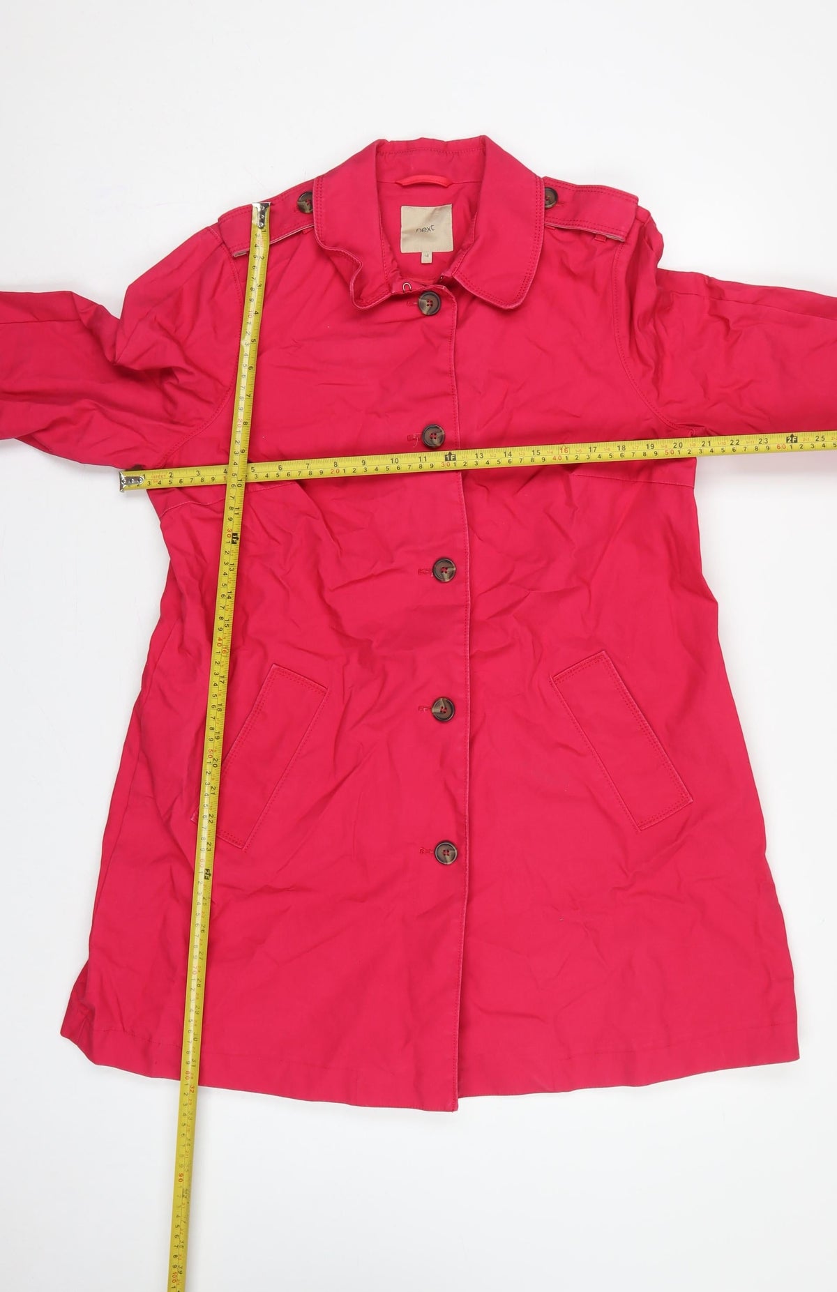 Next Women Pink UK 18 Cotton Mid-Length Trench Coat Buttoned