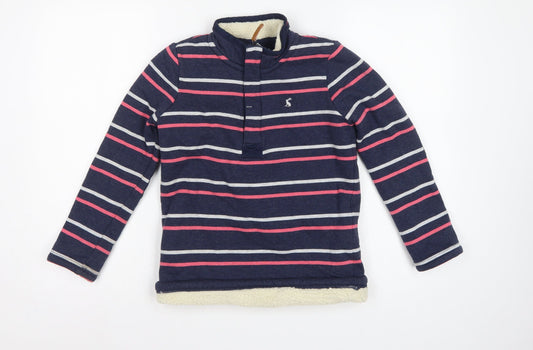 Back view of Joules girls’ multicoloured 9-10 years striped 1/4 zip fleece sweatshirt