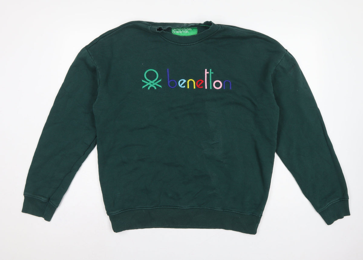 Benetton Men's Green M Crew Neck Embroidered Logo Sweatshirt