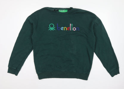 Benetton Men's Green M Crew Neck Embroidered Logo Sweatshirt