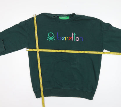 Benetton Men's Green M Crew Neck Embroidered Logo Sweatshirt
