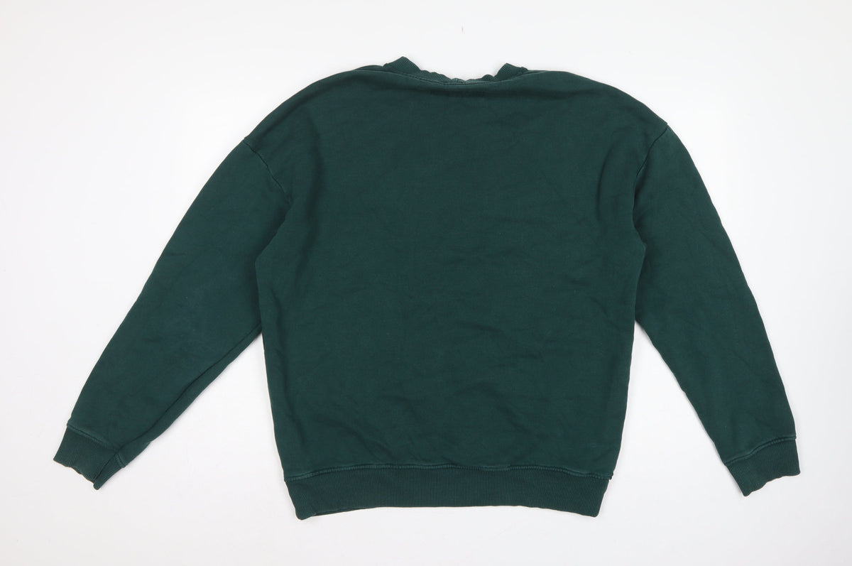 Benetton Men's Green M Crew Neck Embroidered Logo Sweatshirt