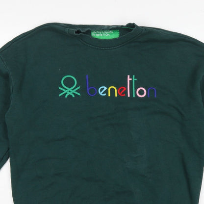 Benetton Men's Green M Crew Neck Embroidered Logo Sweatshirt