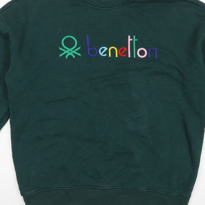 Benetton Men's Green M Crew Neck Embroidered Logo Sweatshirt