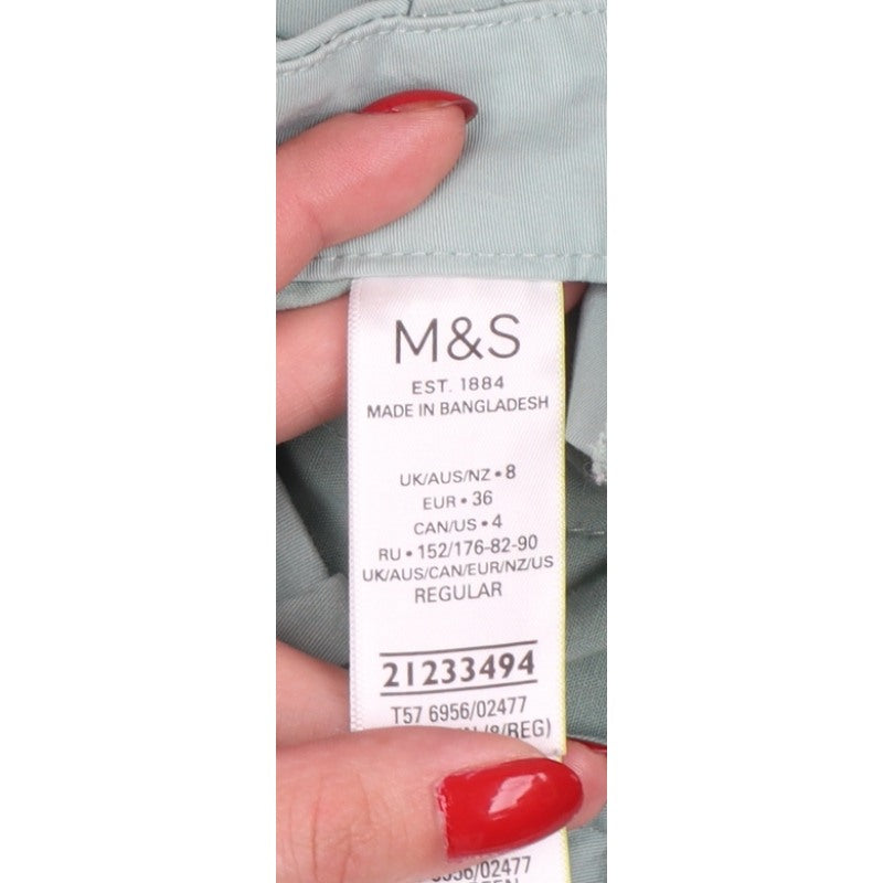 Marks & Spencer Women Green UK 8 High Rise Tapered Trousers
