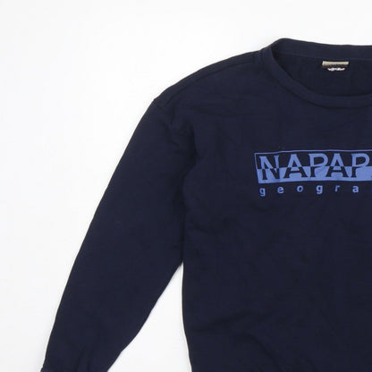 Napapijri Men’s Blue S Crew Neck Logo Graphic Pullover Sweatshirt