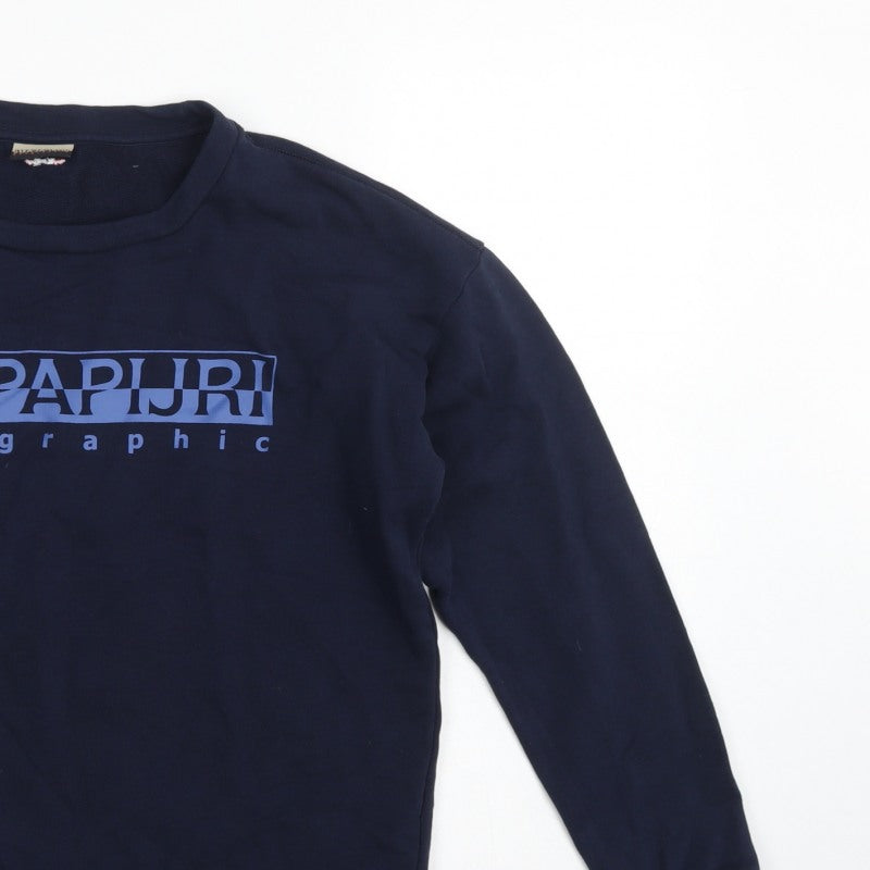 Napapijri Men’s Blue S Crew Neck Logo Graphic Pullover Sweatshirt