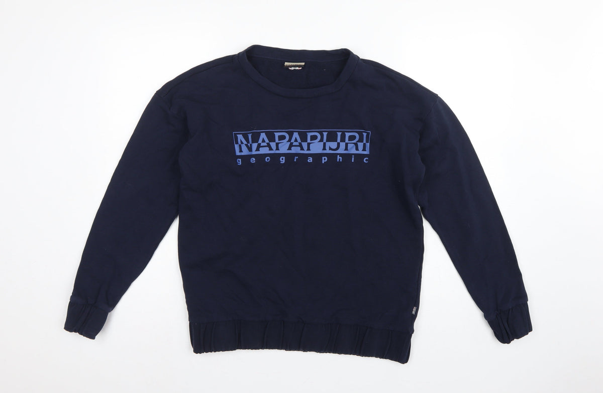 Napapijri Men’s Blue S Crew Neck Logo Graphic Pullover Sweatshirt