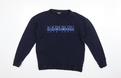 Napapijri Men’s Blue S Crew Neck Logo Graphic Pullover Sweatshirt