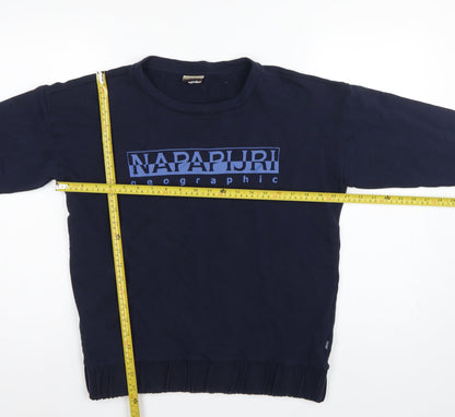 Napapijri Men’s Blue S Crew Neck Logo Graphic Pullover Sweatshirt
