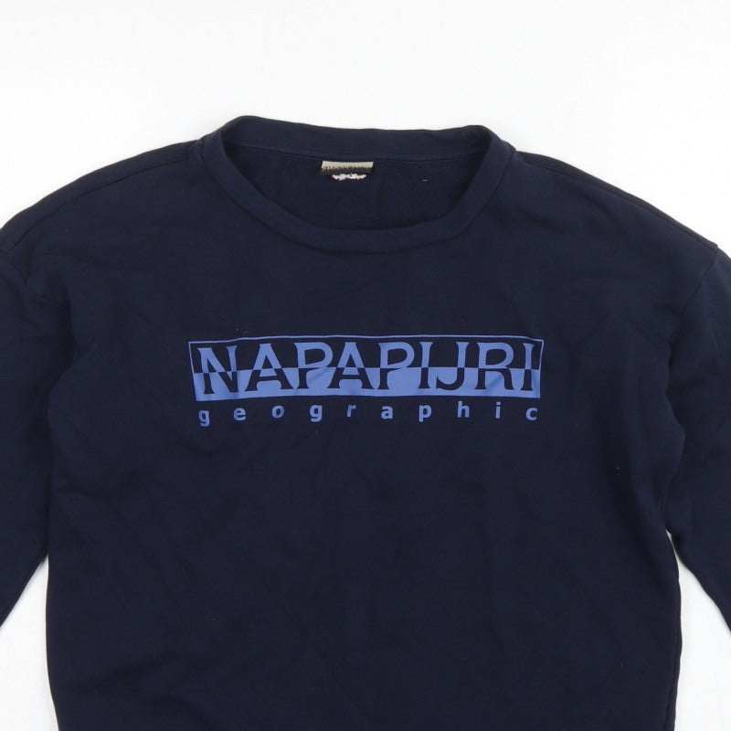 Napapijri Men’s Blue S Crew Neck Logo Graphic Pullover Sweatshirt