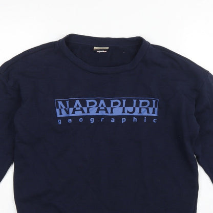 Napapijri Men’s Blue S Crew Neck Logo Graphic Pullover Sweatshirt