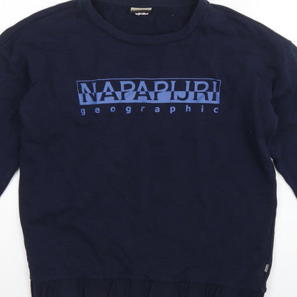 Napapijri Men’s Blue S Crew Neck Logo Graphic Pullover Sweatshirt