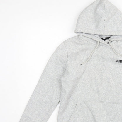 Puma Women’s Grey Logo Pullover Hoodie M Hooded Pocket