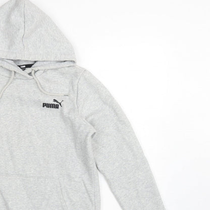 Puma Women’s Grey Logo Pullover Hoodie M Hooded Pocket