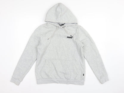 Puma Women’s Grey Logo Pullover Hoodie M Hooded Pocket