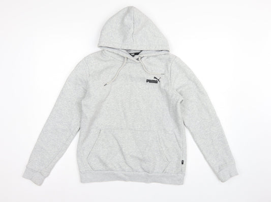Puma Women’s Grey Logo Pullover Hoodie M Hooded Pocket