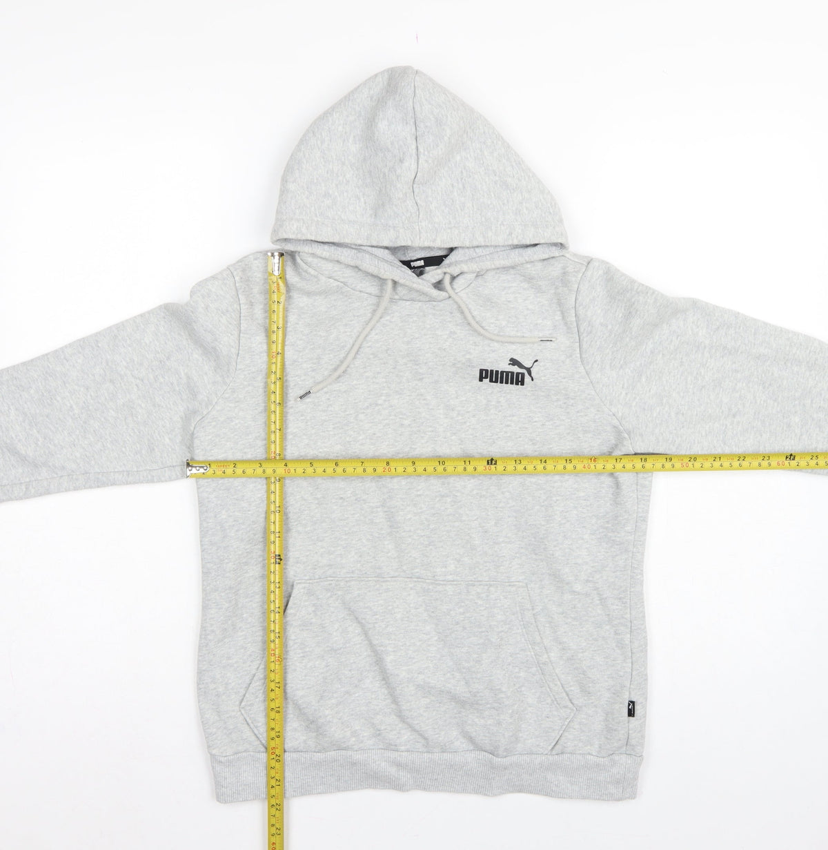 Puma Women’s Grey Logo Pullover Hoodie M Hooded Pocket