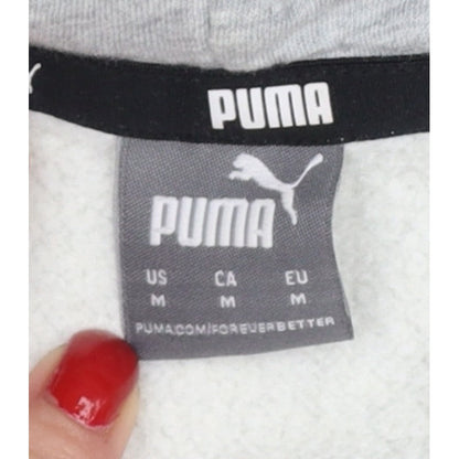Puma Women’s Grey Logo Pullover Hoodie M Hooded Pocket