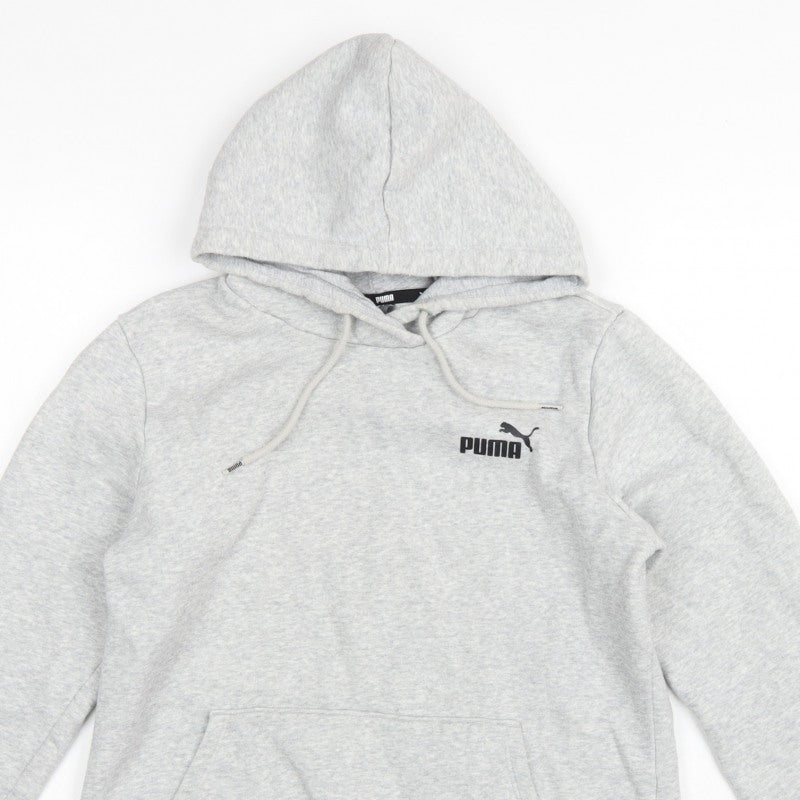 Puma Women’s Grey Logo Pullover Hoodie M Hooded Pocket