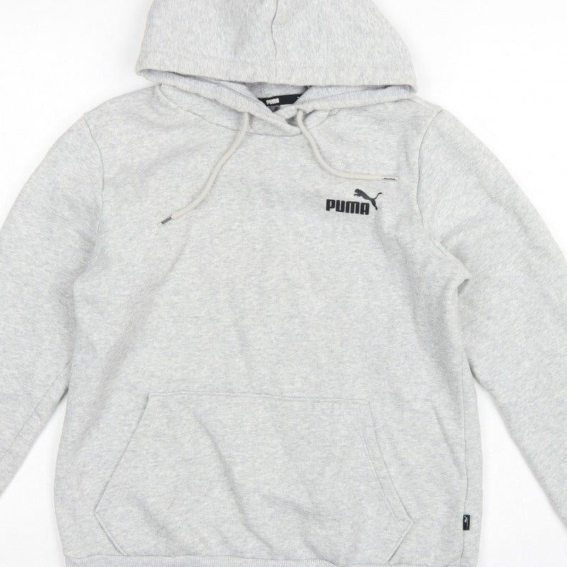 Puma Women’s Grey Logo Pullover Hoodie M Hooded Pocket