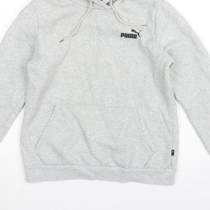 Puma Women’s Grey Logo Pullover Hoodie M Hooded Pocket