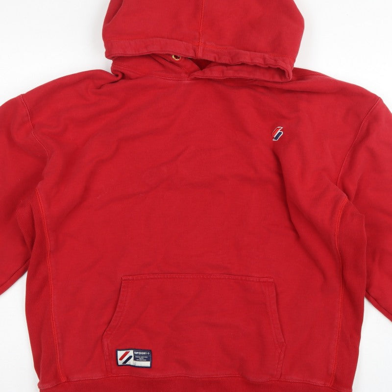 Superdry Unisex Adults Red L Pullover Fleece Logo Hoodie