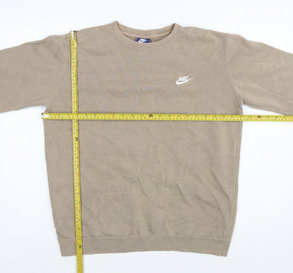 Nike Men’s Beige M Crew Neck Pullover Fleece Sweatshirt Logo