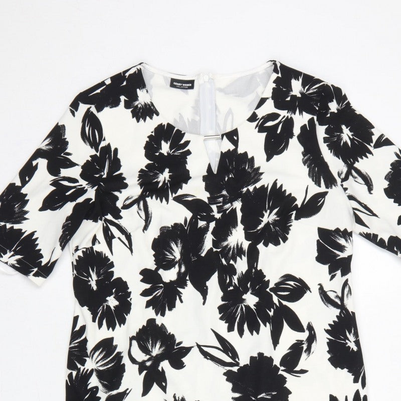 Gerry Weber Women Black White Floral UK 12 Knee Length Sheath Dress