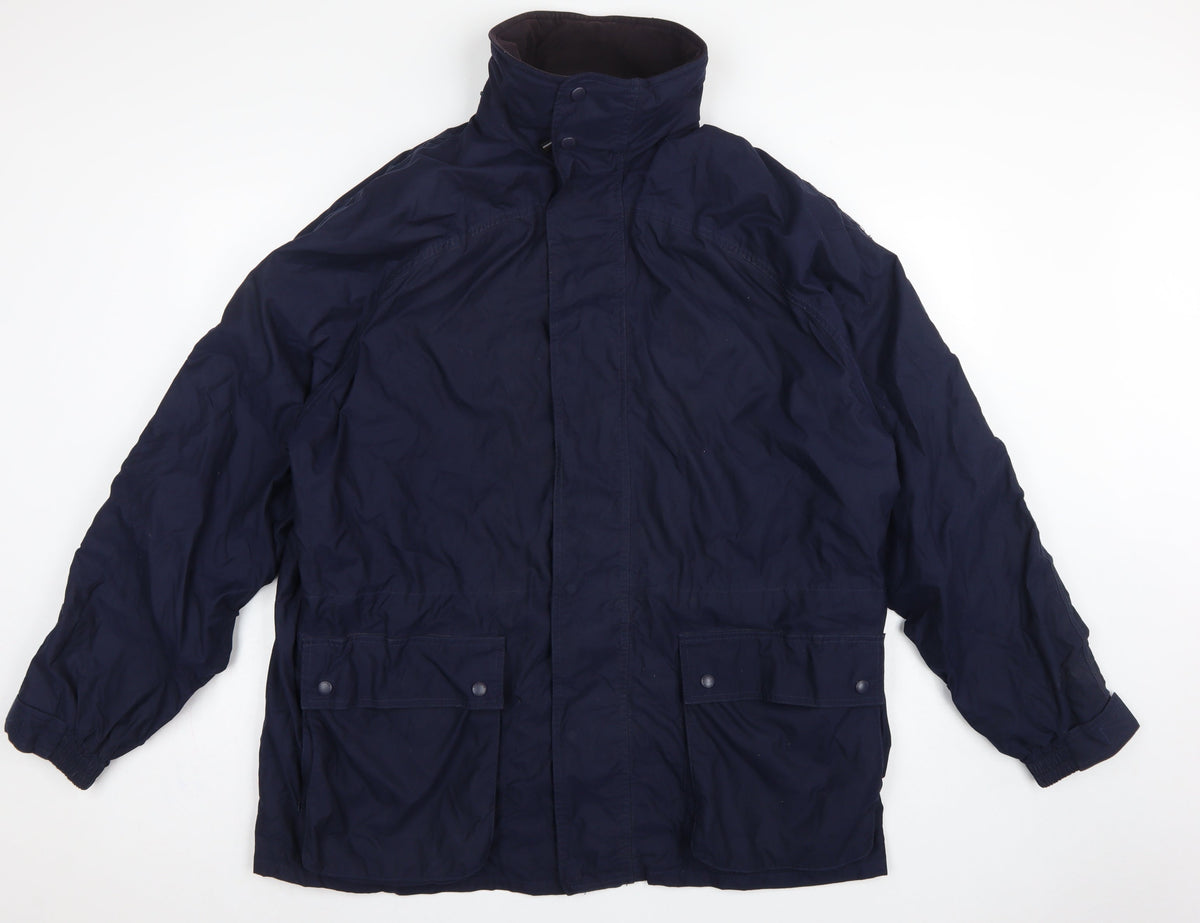John Partridge Men Blue L Parka Coat Polyester PU Utility Zip Snap Pockets