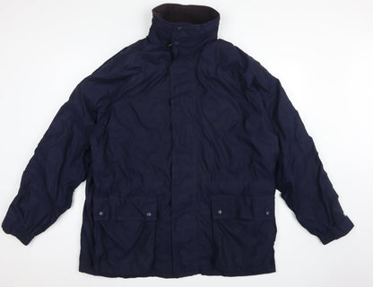 John Partridge Men Blue L Parka Coat Polyester PU Utility Zip Snap Pockets