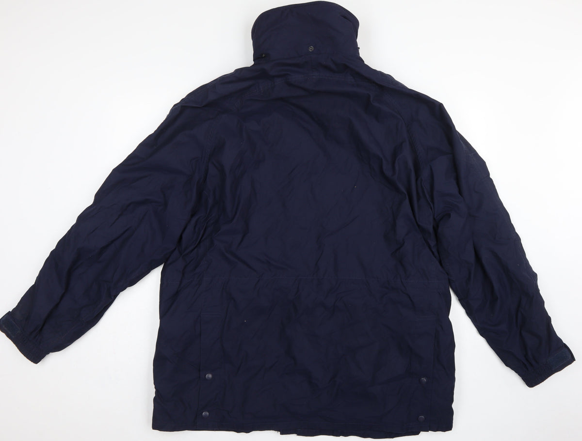 John Partridge Men Blue L Parka Coat Polyester PU Utility Zip Snap Pockets