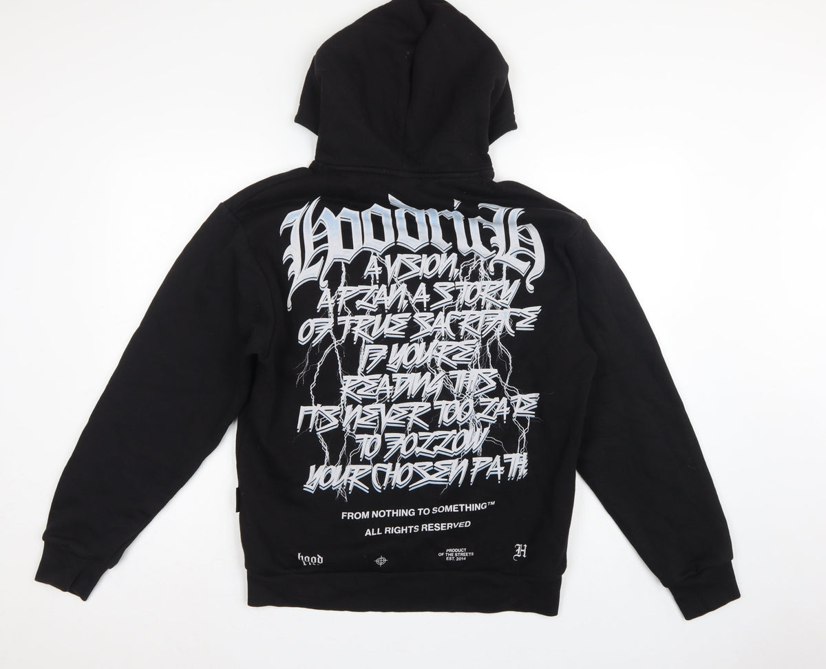 Hoodrich Men Black S Pullover Graphic Print Hoodie Logo Pockets