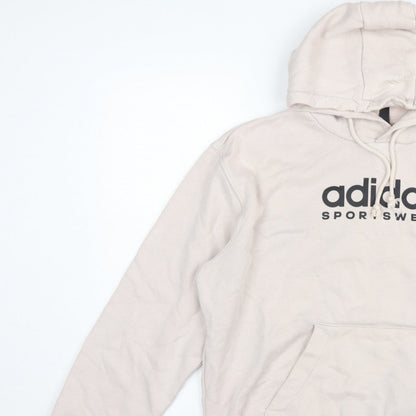 Adidas Men Beige M Pullover Hoodie Logo Graphic Fleece Sportswear