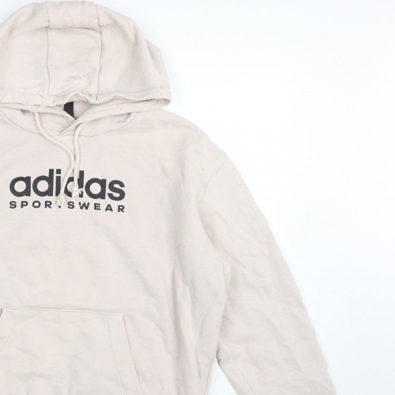 Adidas Men Beige M Pullover Hoodie Logo Graphic Fleece Sportswear