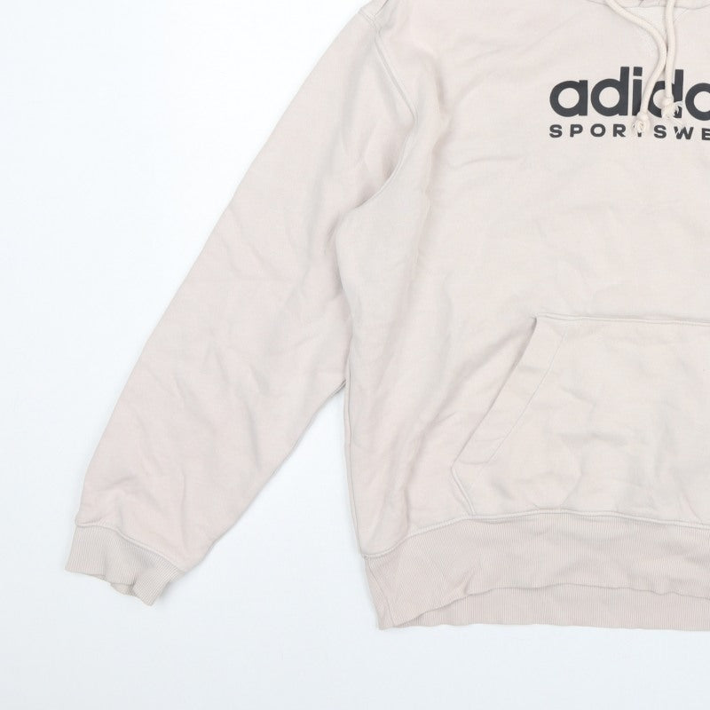 Adidas Men Beige M Pullover Hoodie Logo Graphic Fleece Sportswear