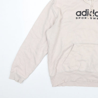 Adidas Men Beige M Pullover Hoodie Logo Graphic Fleece Sportswear