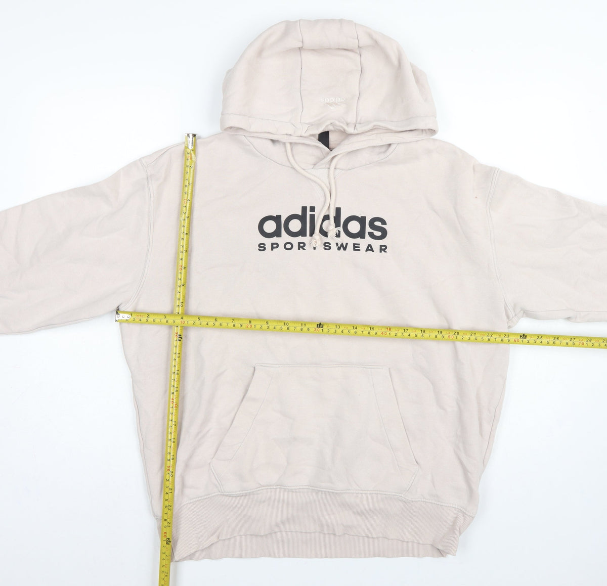 Adidas Men Beige M Pullover Hoodie Logo Graphic Fleece Sportswear