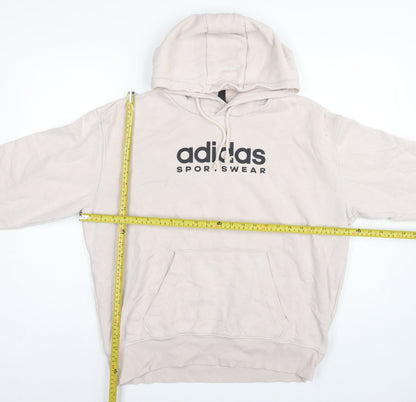 Adidas Men Beige M Pullover Hoodie Logo Graphic Fleece Sportswear