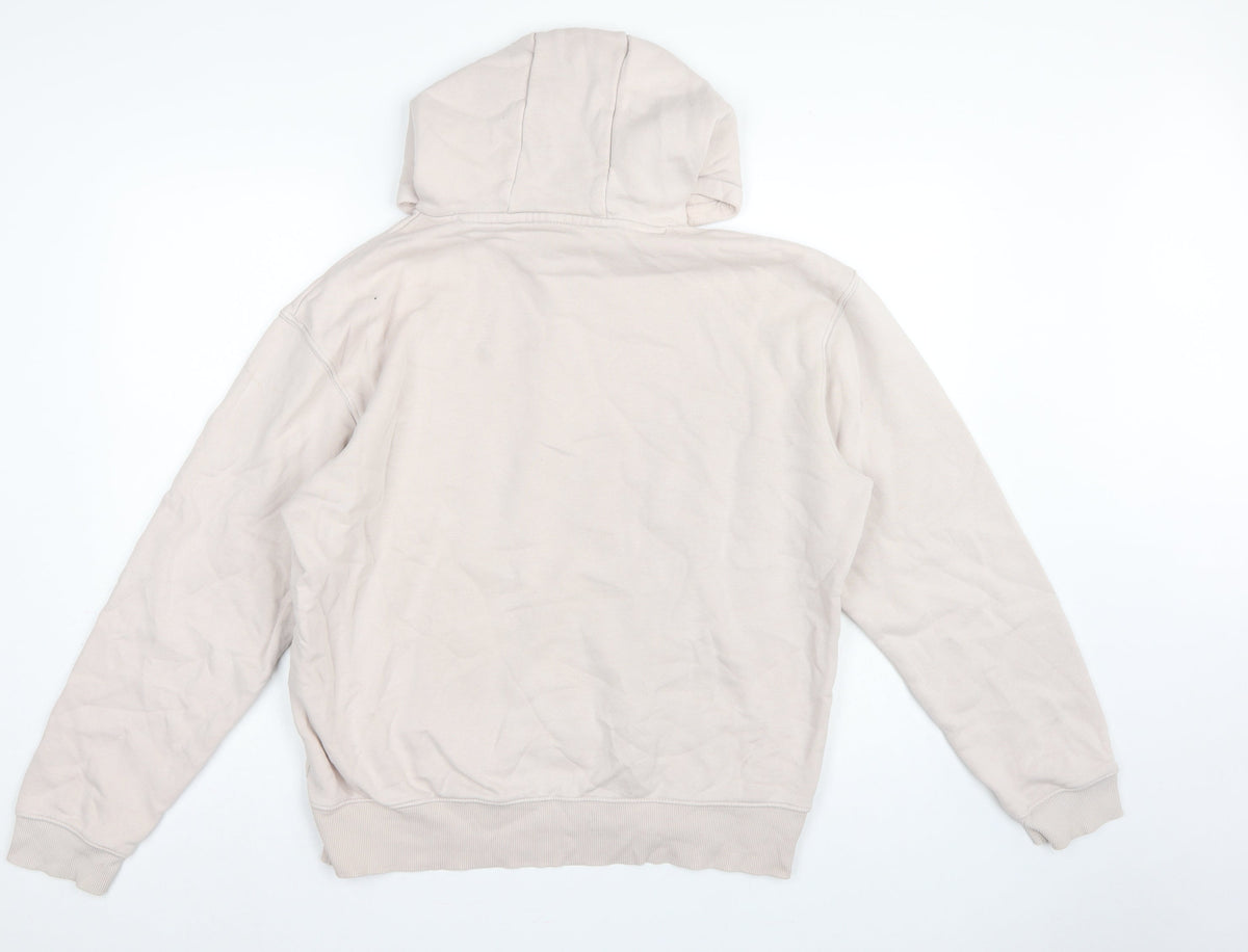 Adidas Men Beige M Pullover Hoodie Logo Graphic Fleece Sportswear