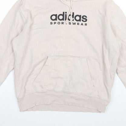 Adidas Men Beige M Pullover Hoodie Logo Graphic Fleece Sportswear